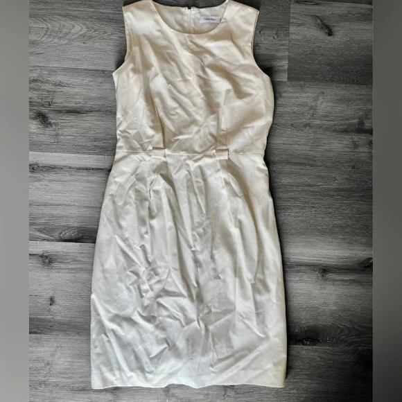 cream calvin klein dress Calvin Klein Womens Lined Lace Mini Sleeveless High Neck Cream Dress size  4P